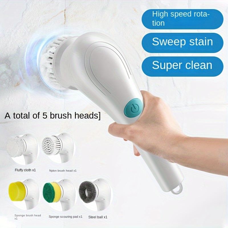 5-Head Electric Handheld Scrub Brush Kit – Kitchen, Bathroom, Tile Cleaning Drill Brush Set
