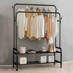 Indoor Iron Art Open Wardrobe – Modern Bedroom Furniture, Simple Wheeled Clothes Rack & Storage Organizer (Large)