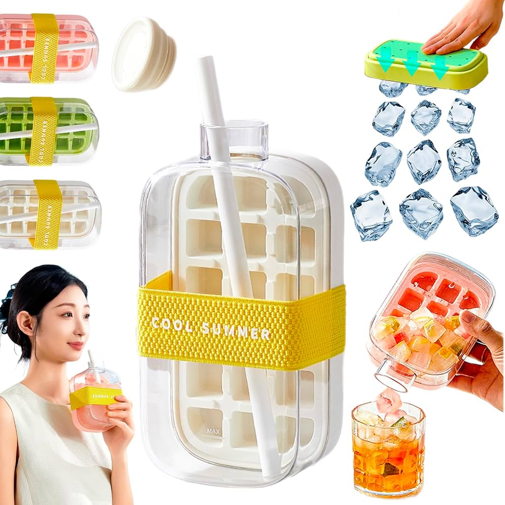 Portable Ice Cube Cup & Straw System – Quick Release, Plastic, Food-Grade for Drinks