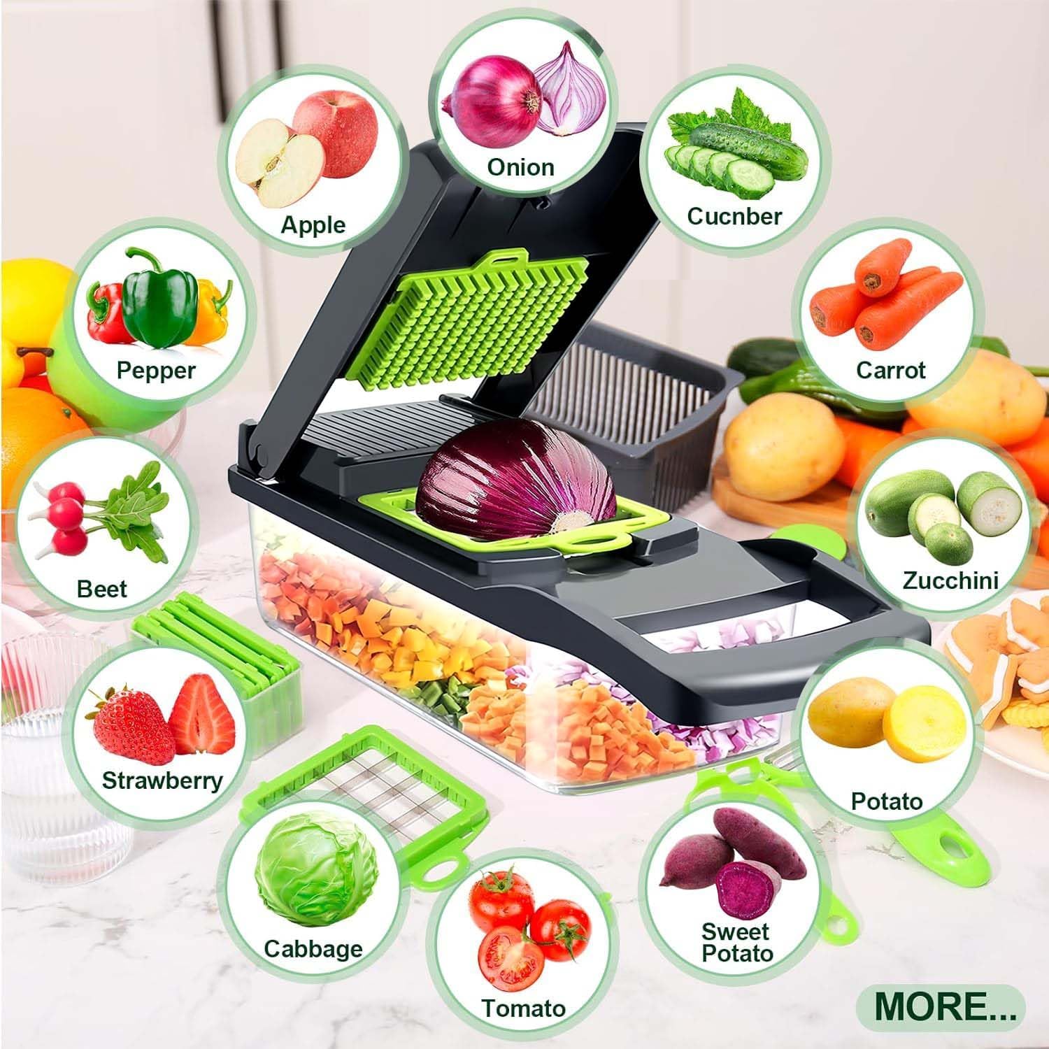 Vegetable Cutter Multifunctional Slicer – Fruit, Potato Peeler, Carrot Grater & Kitchen Basket