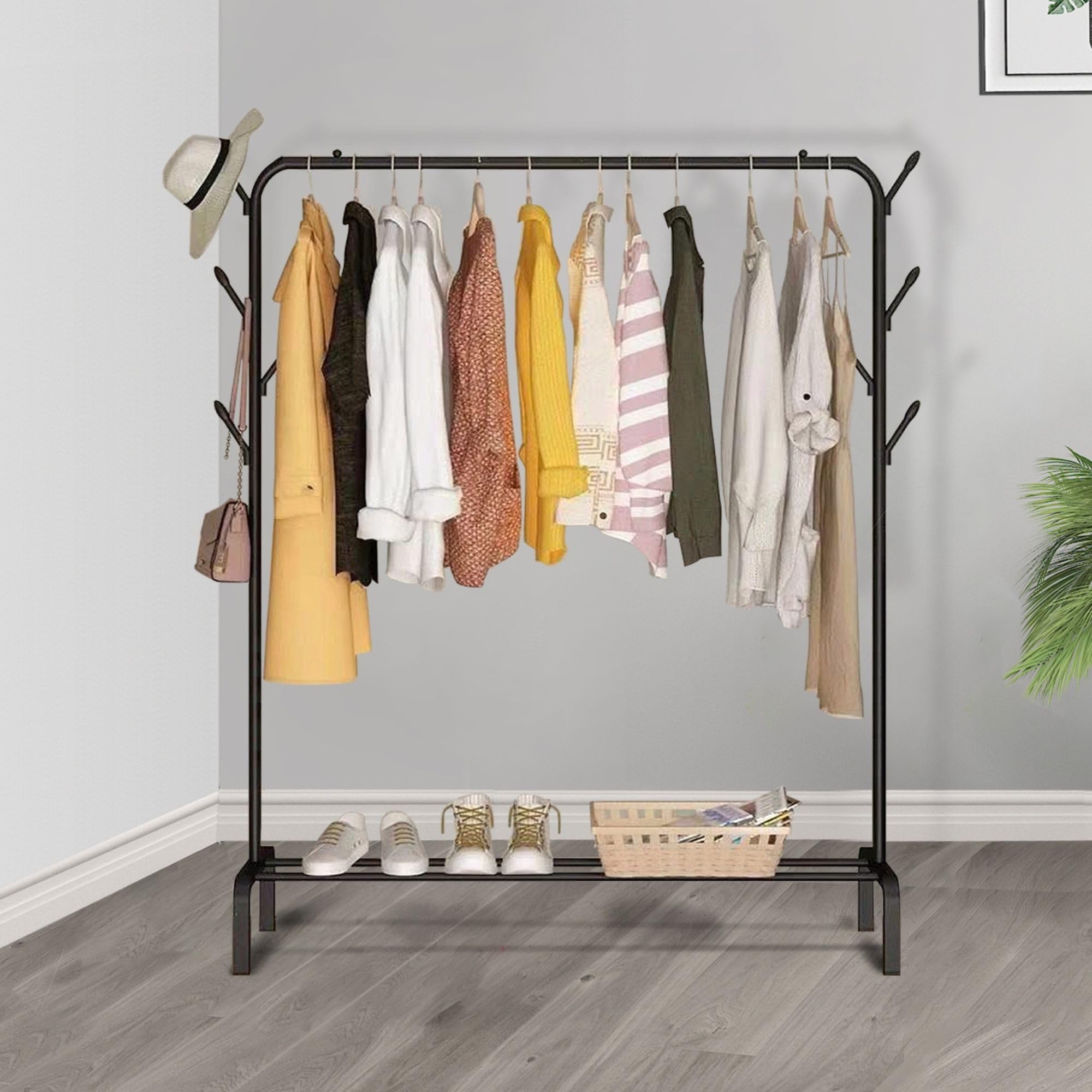 Indoor Iron Art Open Wardrobe – Modern Bedroom Furniture, Simple Wheeled Clothes Rack & Storage Organizer (Large)