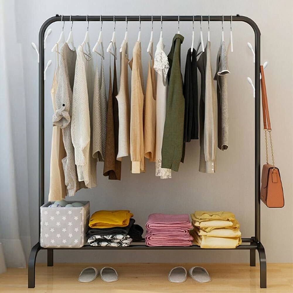 Indoor Iron Art Open Wardrobe – Modern Bedroom Furniture, Simple Wheeled Clothes Rack & Storage Organizer (Large)