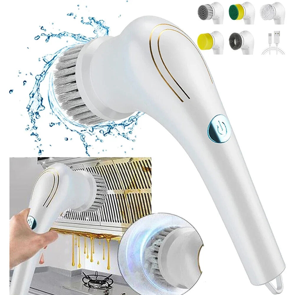 5-Head Electric Handheld Scrub Brush Kit – Kitchen, Bathroom, Tile Cleaning Drill Brush Set