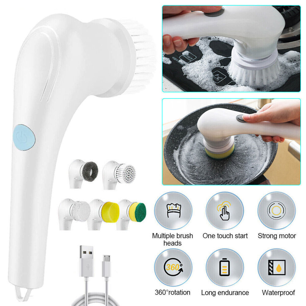 5-Head Electric Handheld Scrub Brush Kit – Kitchen, Bathroom, Tile Cleaning Drill Brush Set